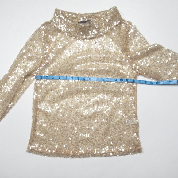 Anthropologie Sunday in Brooklyn Sheer Sequin Turtleneck Gold Champagne Small - Picture 6 of 11